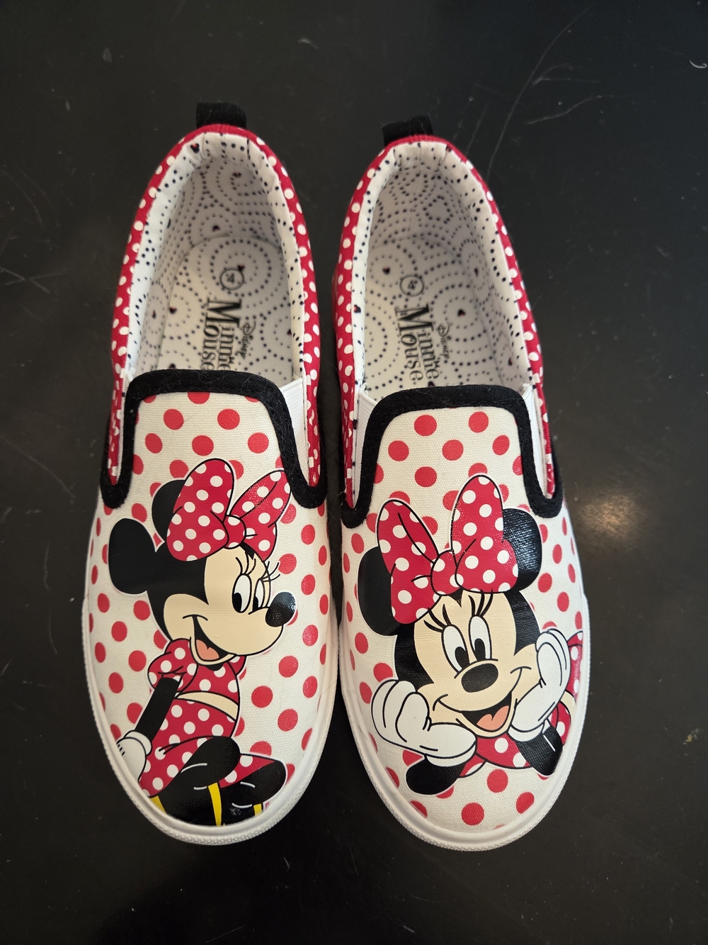 Disney Minnie Mouse White Slip-On Sneakers with Red Polka Dots